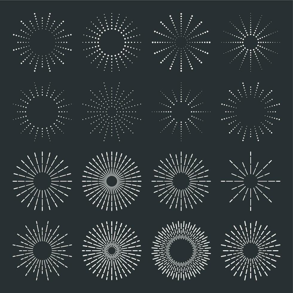 ancien coup de soleil. Facile étoile éclater étiqueter, rétro craie mains tiré sunbursts cadres et feu d'artifice des étincelles des rayons isolé vecteur ensemble