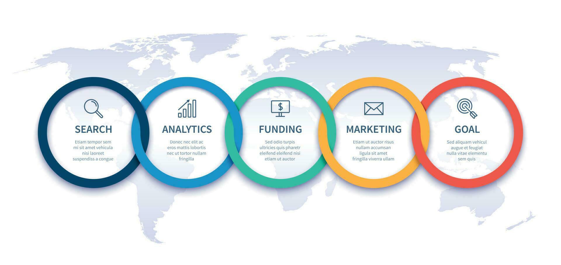 global affaires pas graphique. stratégie chronologie infographies, à l'échelle mondiale Commencez plan et étape chaîne vecteur infographie illustration