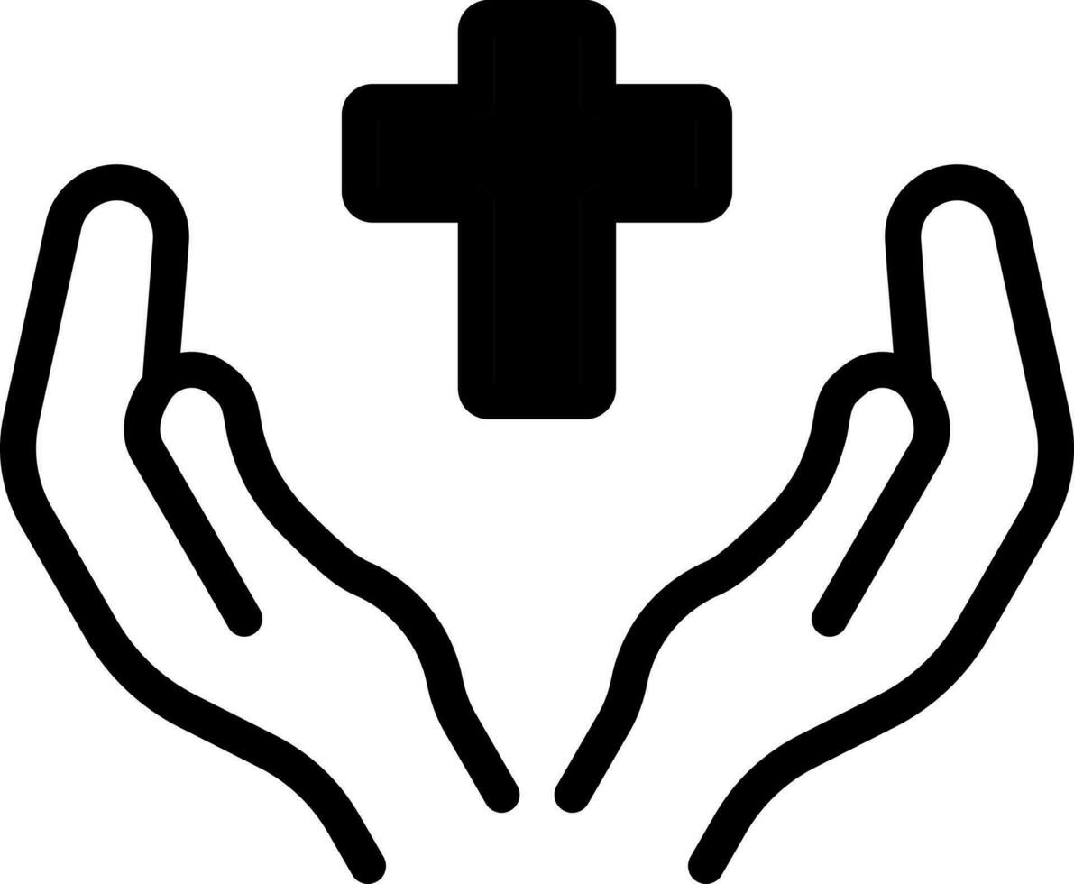 prier mains avec traverser icône dans noir et blanc couleur. vecteur