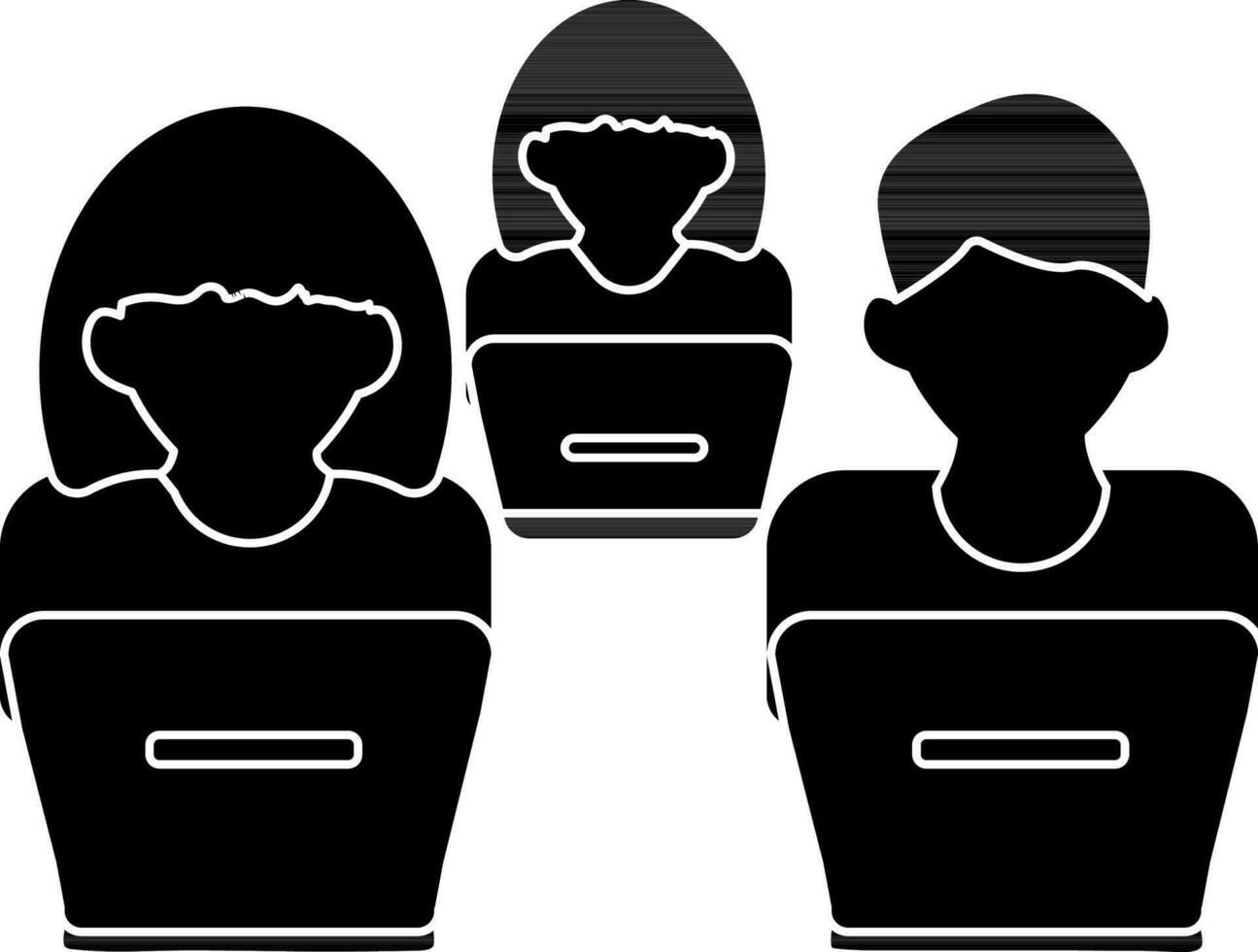 noir et blanc illustration de garçons et les filles en utilisant portable icône pour groupe apprentissage ou travail en équipe. vecteur