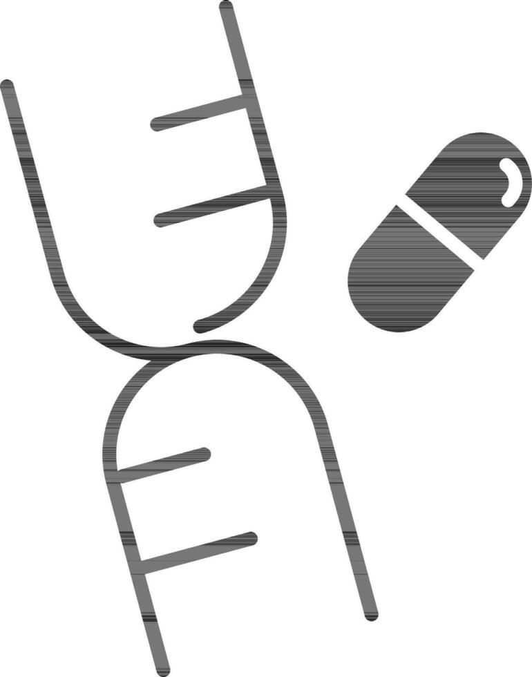 ADN structure avec capsule icône dans noir et blanc couleur. vecteur