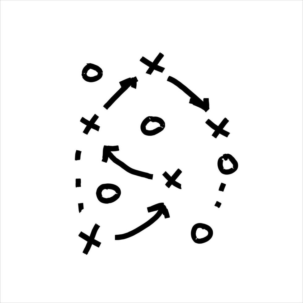 tactique et stratégie sportive. schéma de mouvement du joueur d'équipe. combinaison de croix et de cercles avec des flèches de chemin. instructions de lancer de balle. vecteur