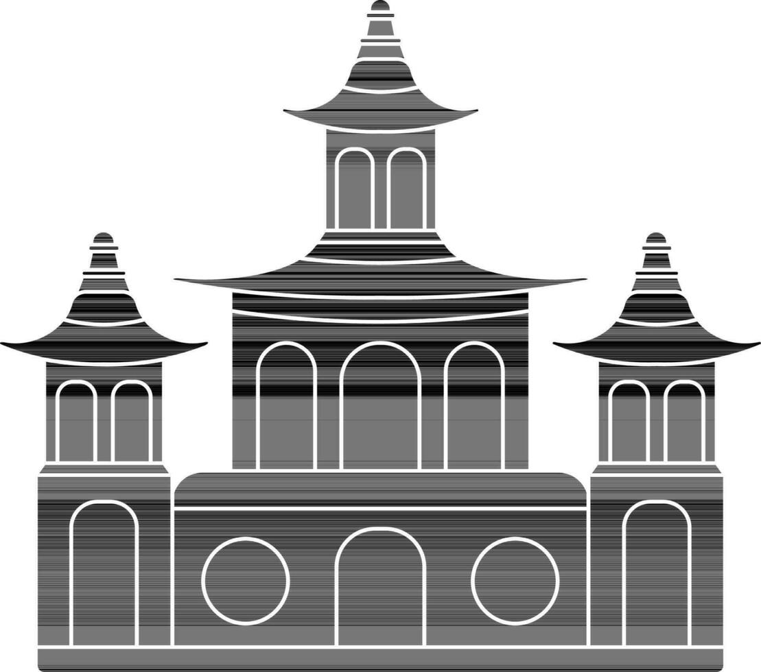 noir et blanc chinois pagode bâtiment dans plat style. vecteur