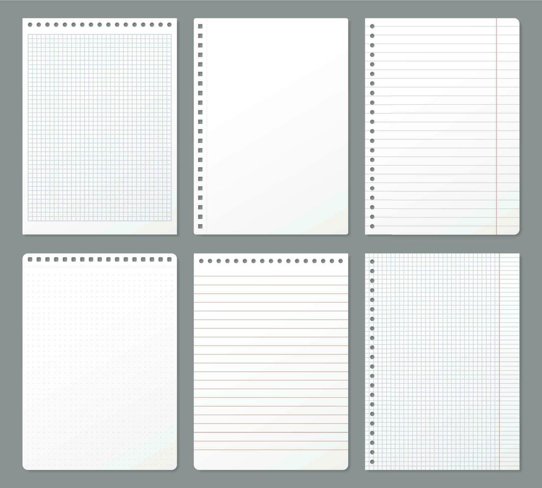 carnet feuille. feuilles déchiré de carnet de notes, papier Remarque doublé page et cahier bloc-notes rembourré papier vecteur illustration ensemble