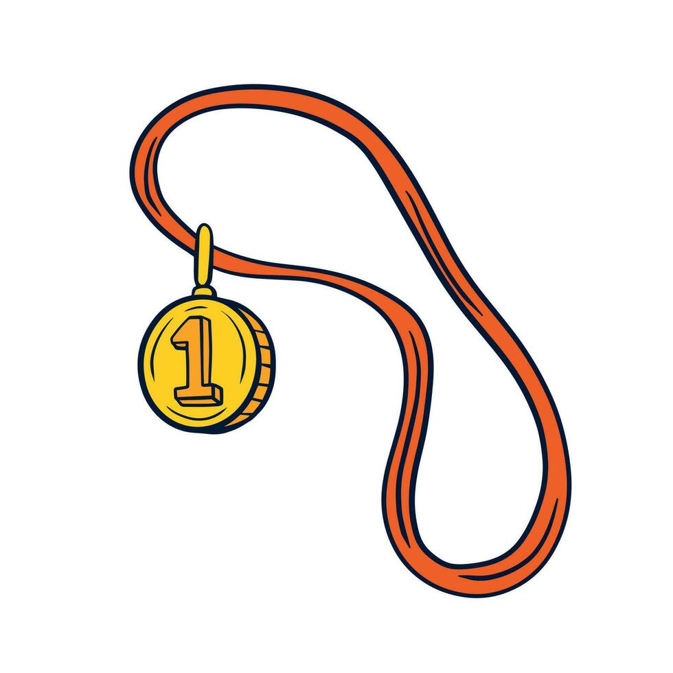 or médaille pour premier lieu. récompense et la victoire dans des sports. gagnant de concours. contour dessin animé illustration vecteur