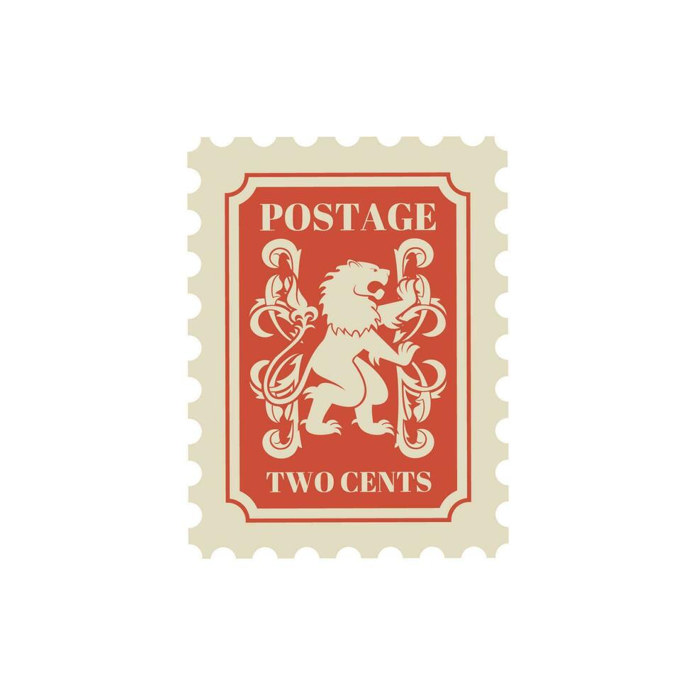 antique carte postale, affranchissement timbre avec héraldique Lion vecteur