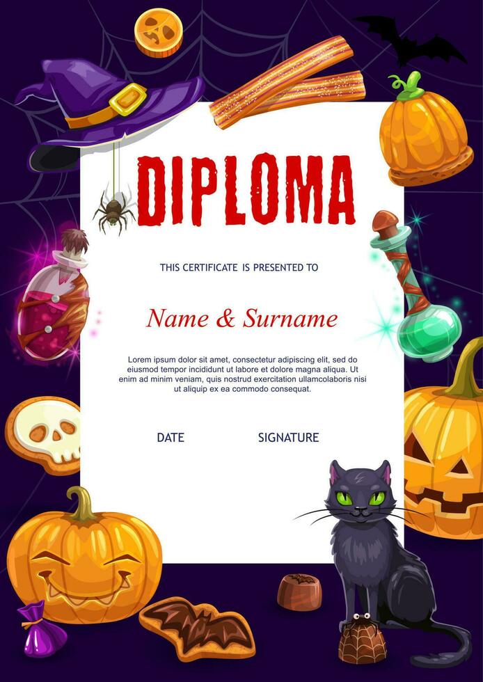 des gamins diplôme avec Halloween vecteur personnages