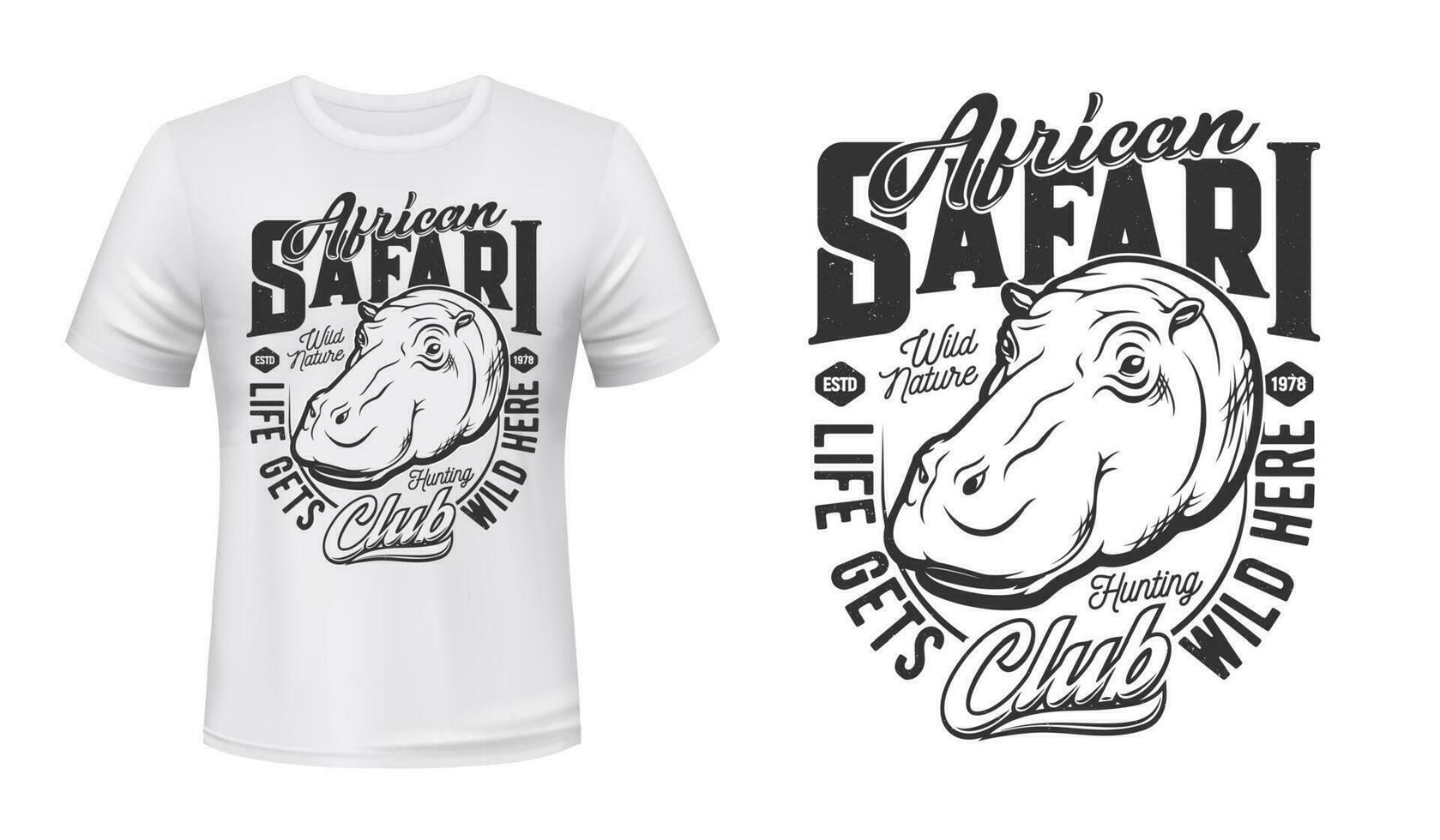 T-shirt impression avec hippopotame mascotte pour africain safari vecteur