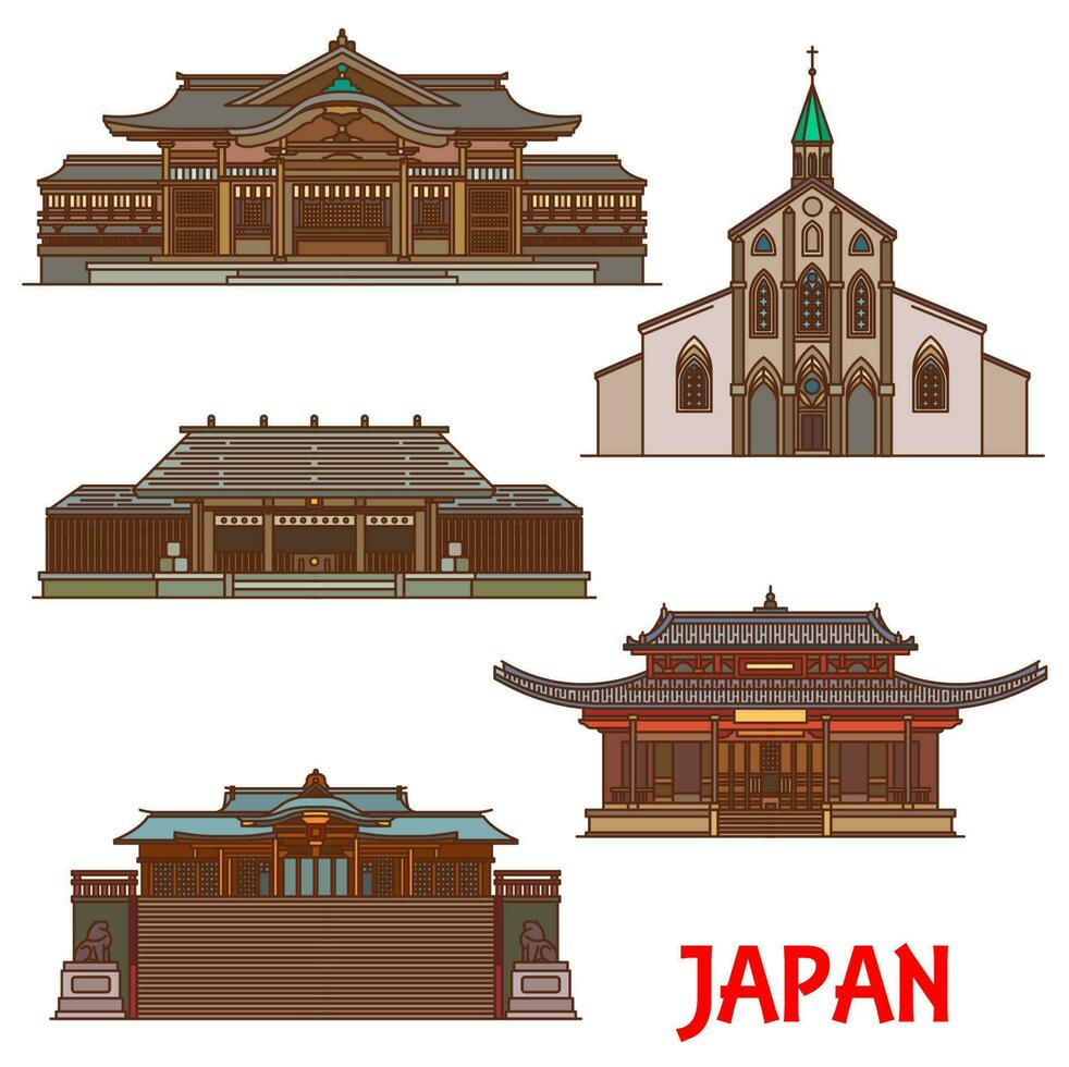 Japon Repères, les temples et pagodes architecture vecteur