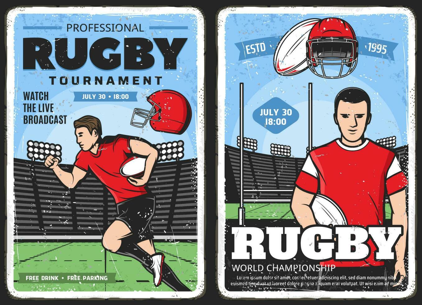 le rugby tournoi, américain Football rétro affiches vecteur