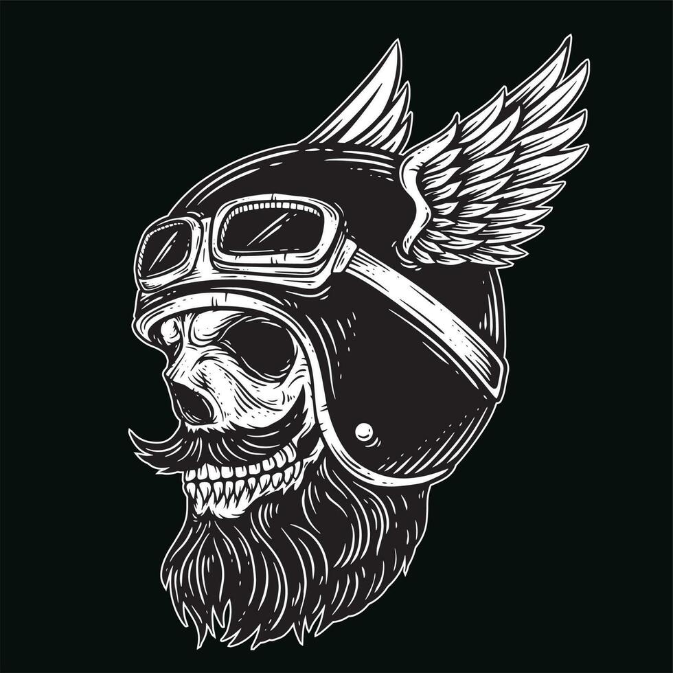 foncé art crâne cavalier homme visage motards rétro ancien tatouage casque moto Douane illustration vecteur