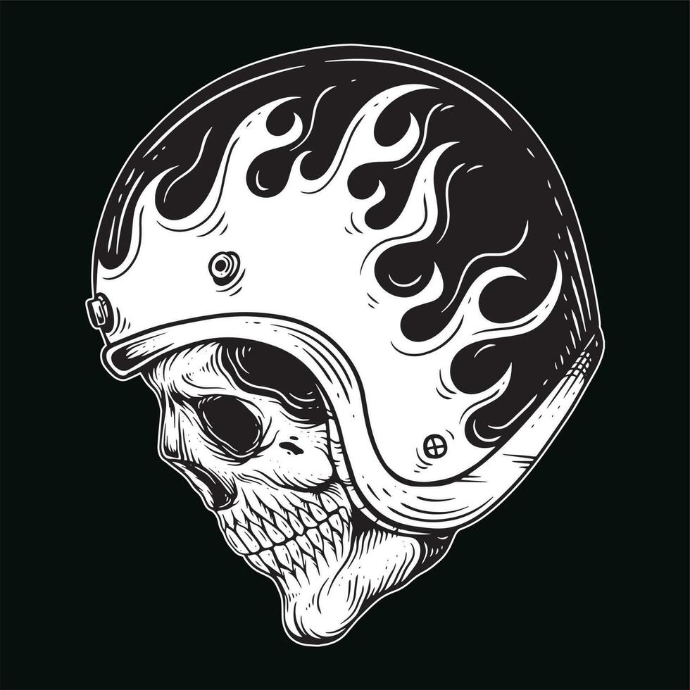 foncé art crâne cavalier homme visage motards rétro ancien tatouage casque moto Douane illustration vecteur