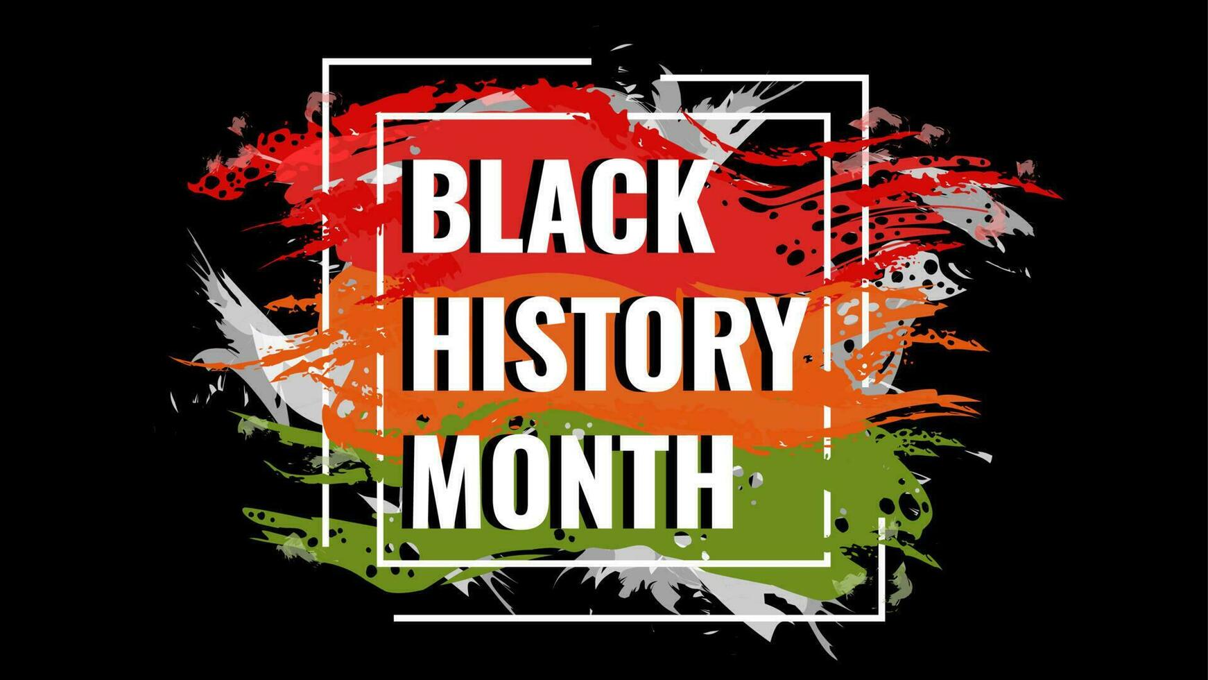 noir histoire mois bannière avec éclaboussure de africain couleurs de drapeau, brillant peindre éclaboussure avec texte sur une noir Contexte. vecteur