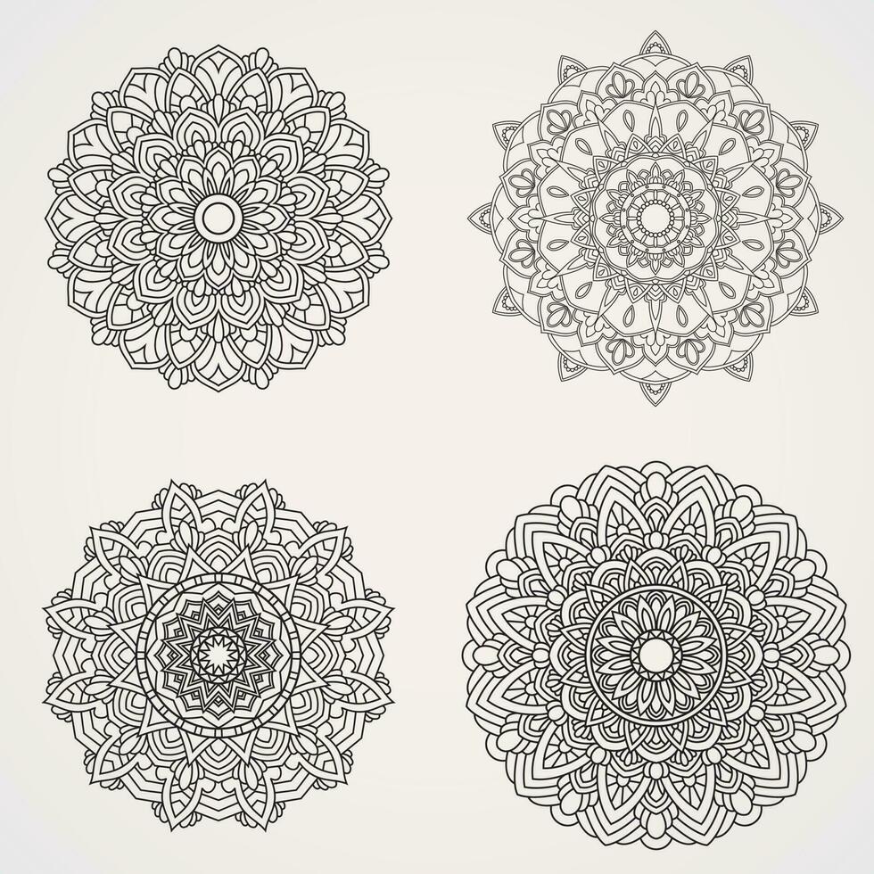 fleur mandala ensemble avec ornements. adapté pour henné, tatouages, Photos, coloration livres. Islam, hindou, bouddha, Inde, Pakistan, Chinois, arabe vecteur