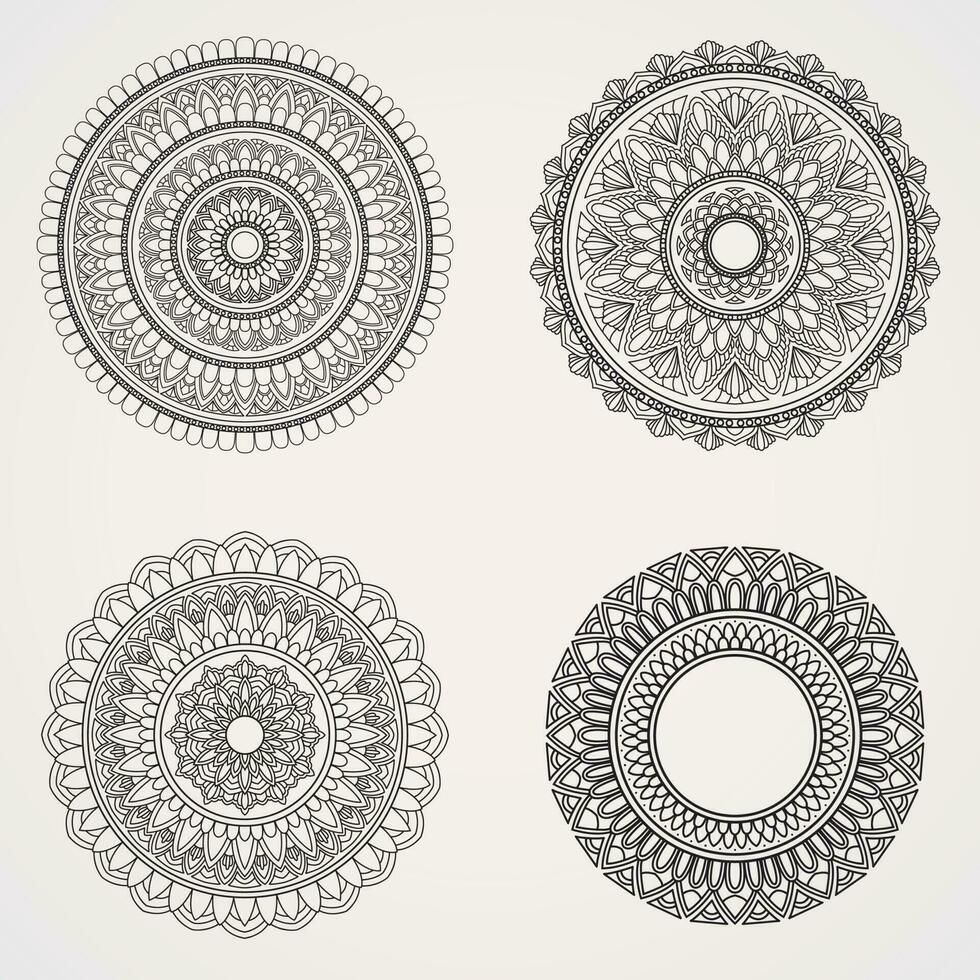 fleur mandala ensemble avec ornements. adapté pour henné, tatouages, Photos, coloration livres. Islam, hindou, bouddha, Inde, Pakistan, Chinois, arabe vecteur