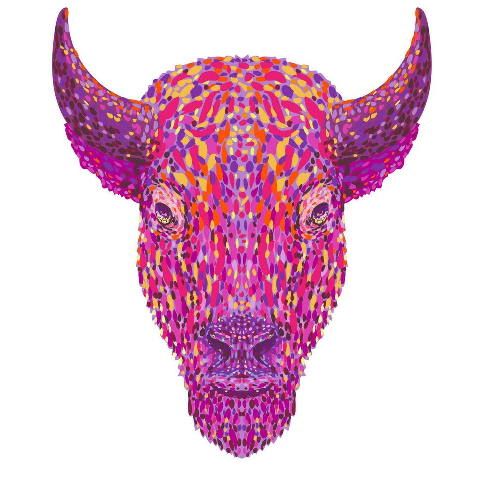 américain bison ou américain buffle tête de face vue pointilliste impressionniste pop art style vecteur