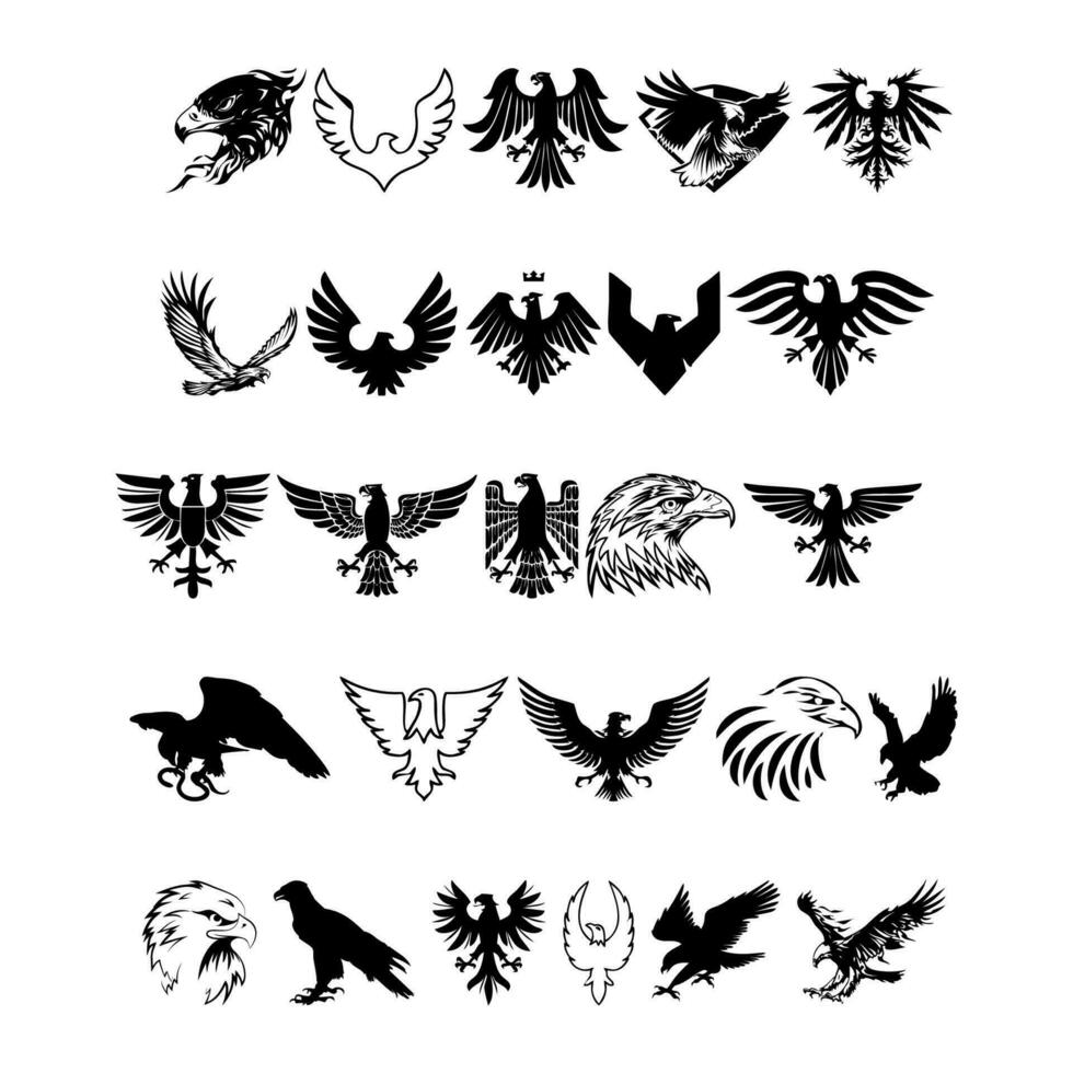 collection de Aigle oiseau Icônes, Aigle arts. des oiseaux silhouettes vecteur illustration.