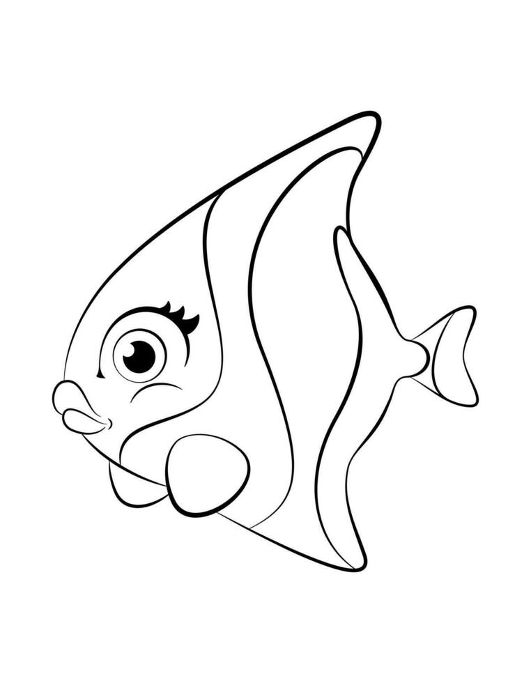 mignonne dessin animé poisson. ligne art pour coloration livres. vecteur illustration de une mignonne poisson dans une dessin animé style pour enfants coloration livres.