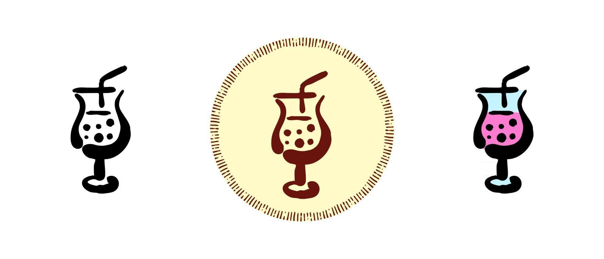 couleur de contour et symboles de cocktails rétro vecteur