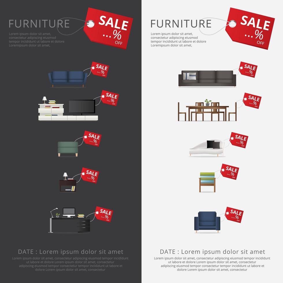 bannière de meubles vente publicité flayers vector illustration set