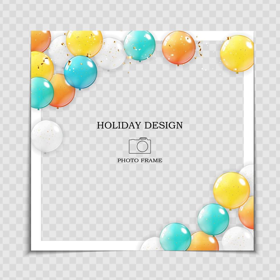 modèle de cadre photo de vacances de fête avec des ballons pour publication dans le réseau social vecteur
