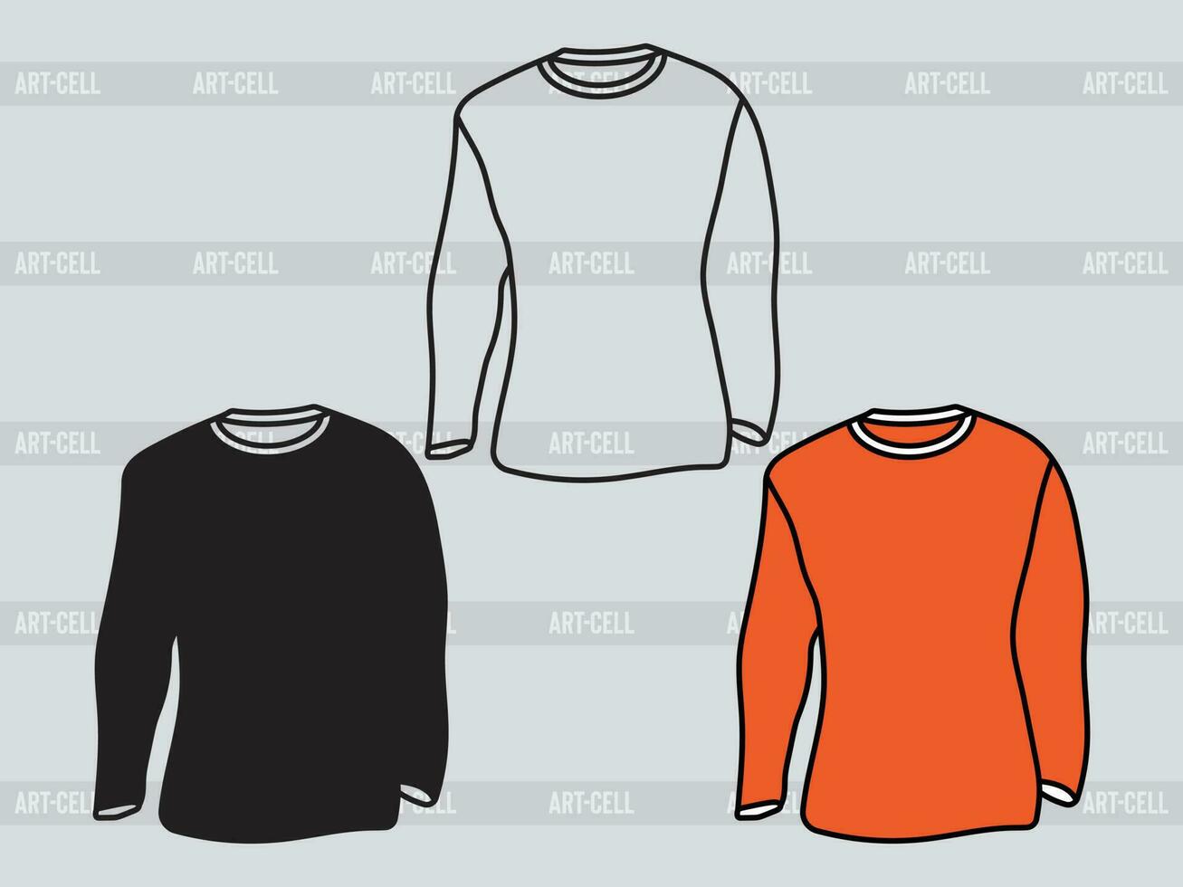 longue manche T-shirt eps, longue manche T-shirt silhouette, longue manche T-shirt contour vecteur