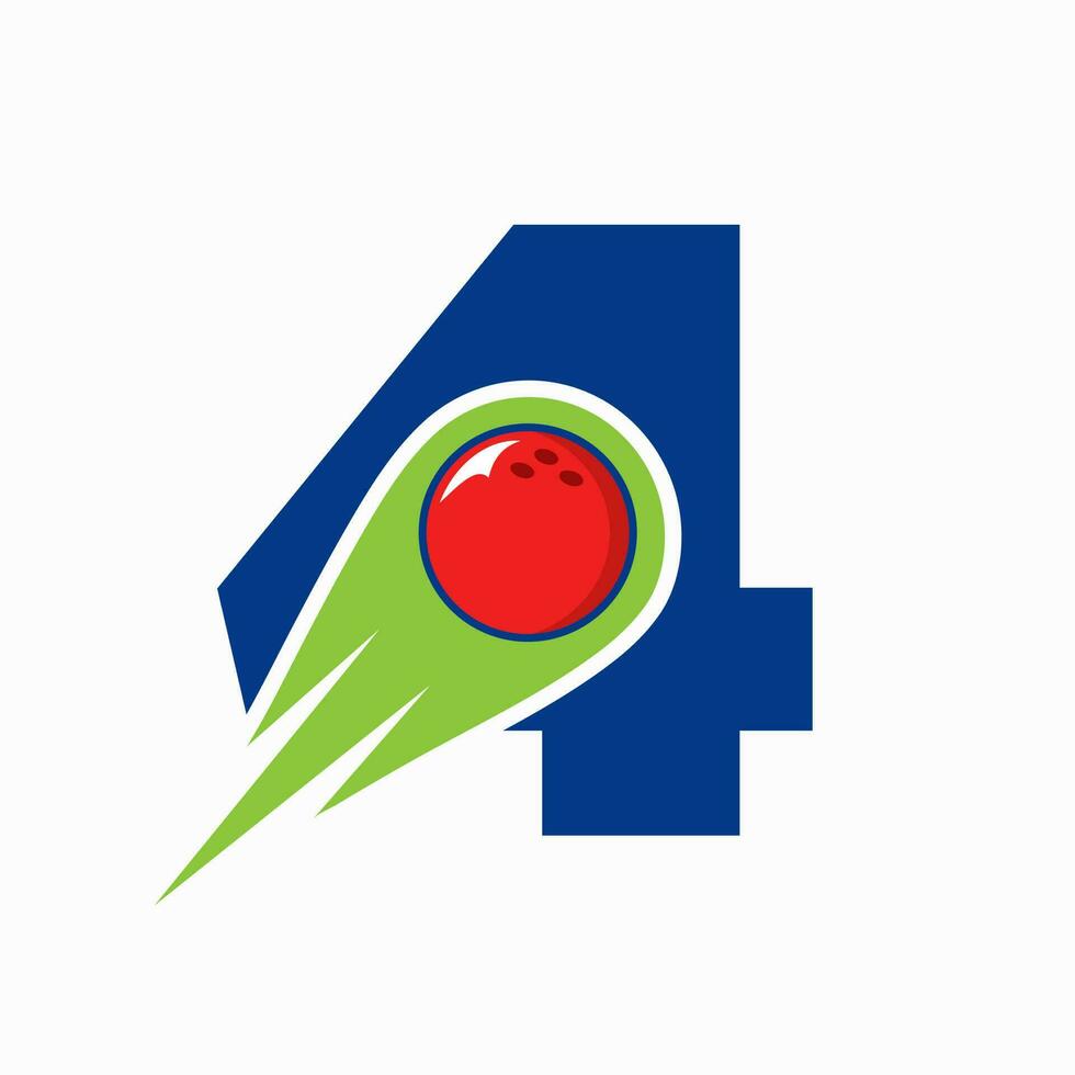 lettre 4 bowling logo. bowling Balle symbole avec rouge en mouvement Balle icône vecteur