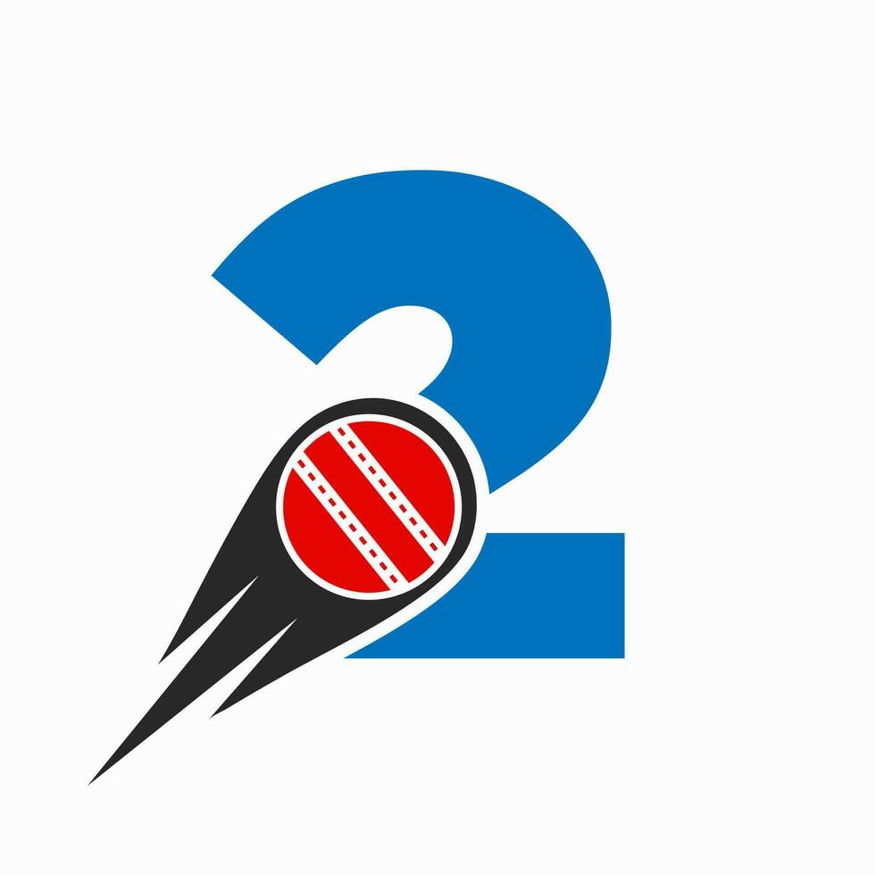 lettre 2 criquet logo concept avec en mouvement Balle icône pour criquet club symbole. joueur de cricket signe vecteur