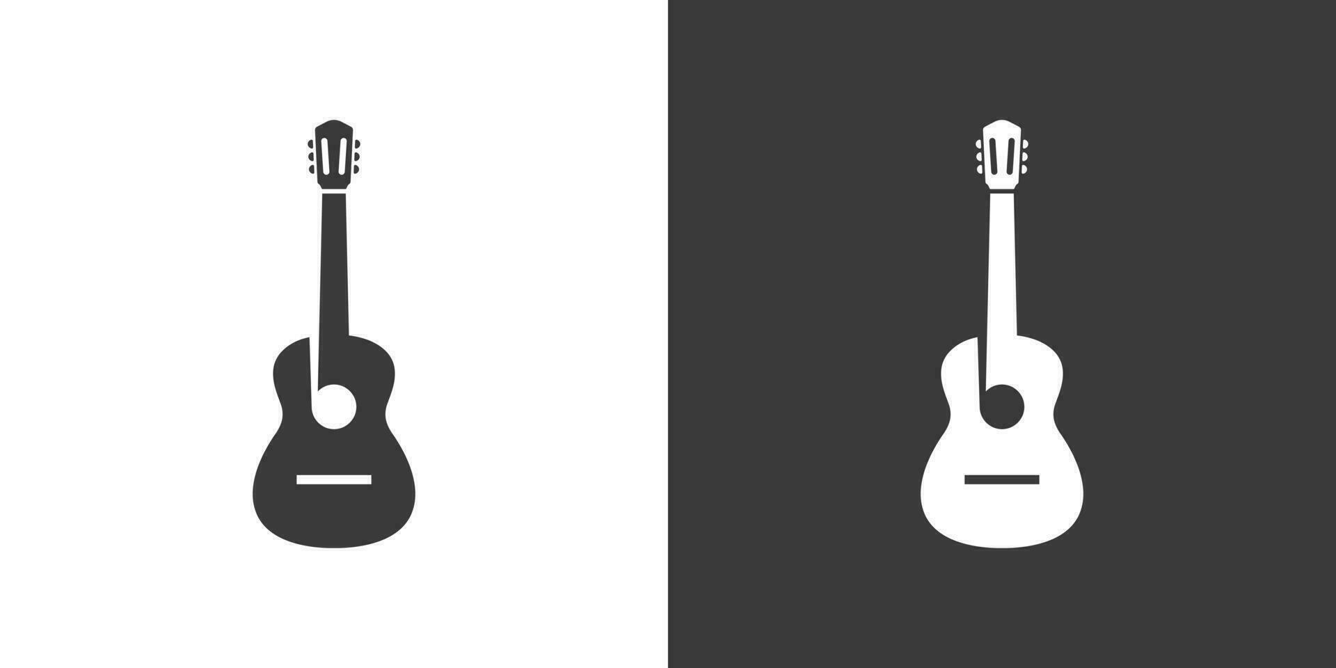 classique guitare plat la toile icône. guitare logo conception. chaîne instrument Facile guitare signe silhouette icône avec inverser couleur. guitare solide noir icône vecteur conception. musical instruments concept