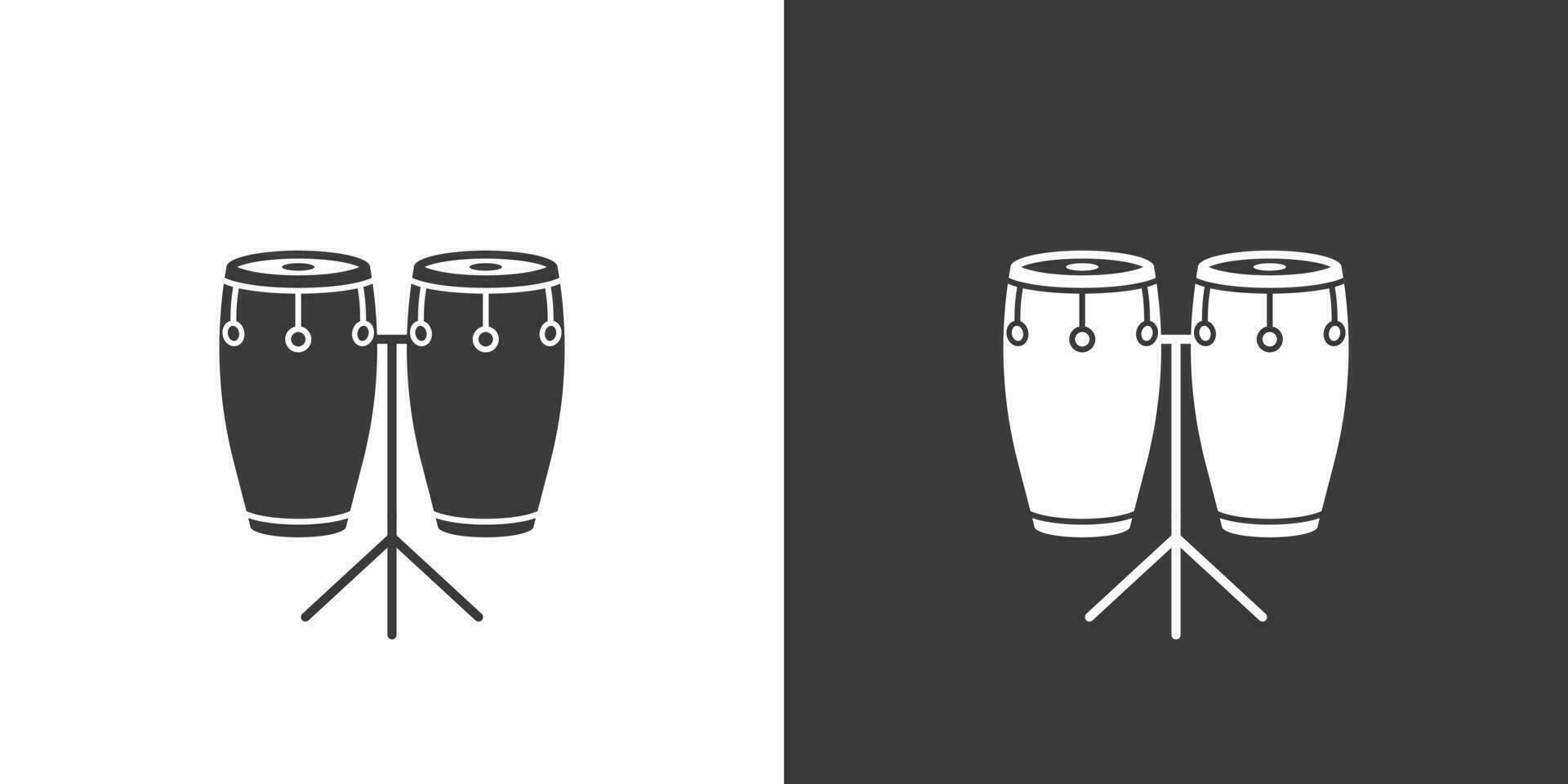 conga tambours plat la toile icône. congas logo conception. percussion instrument Facile paire de conga tambour signe silhouette icône inverser couleur. congas solide noir icône vecteur conception. musical instruments concept