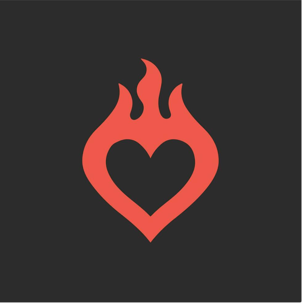 rouge flamboyant l'amour symbole logo sur noir Contexte. tribal décalque pochoir tatouage conception. plat vecteur illustration.