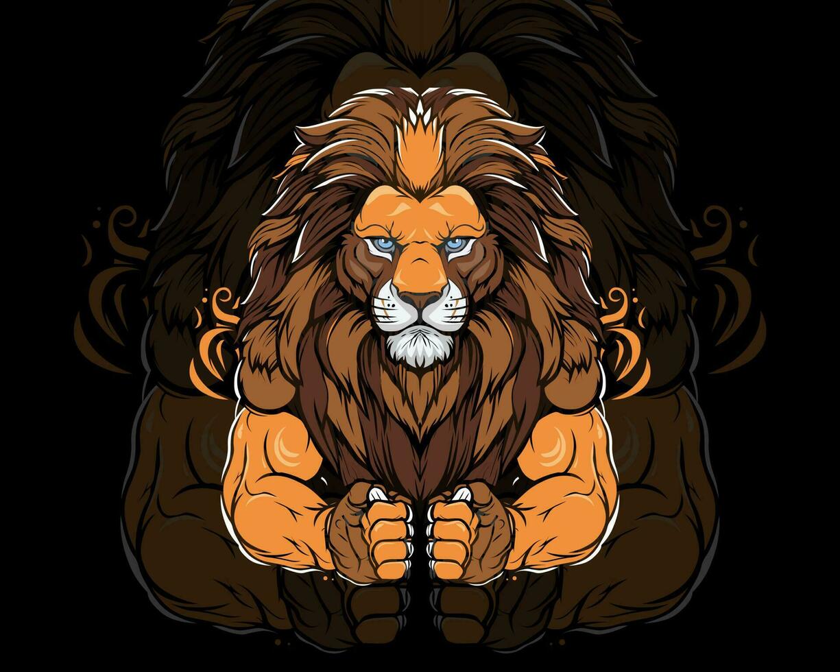 Lion Roi logo avec gros muscle bras aptitude logo, Gym , muscle lion, poilu Lion logo vecteur eps fichier