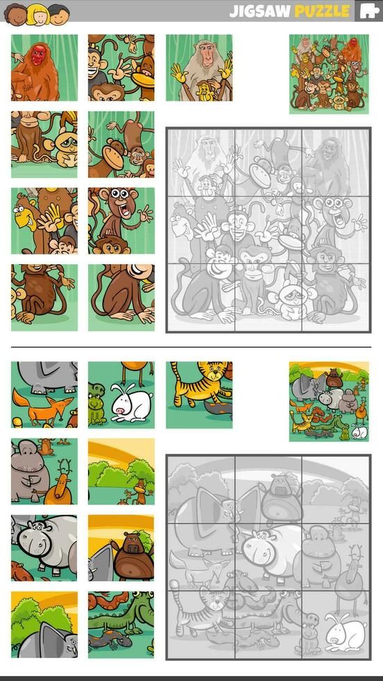 scie sauteuse puzzle Jeux ensemble avec dessin animé animal personnages vecteur