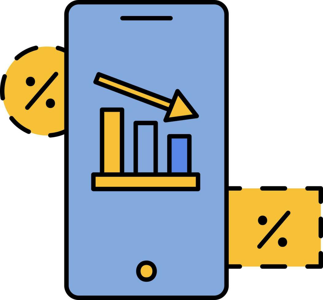 Jaune et bleu croissance graphique dans téléphone intelligent écran pour en ligne vente ou achats icône. vecteur