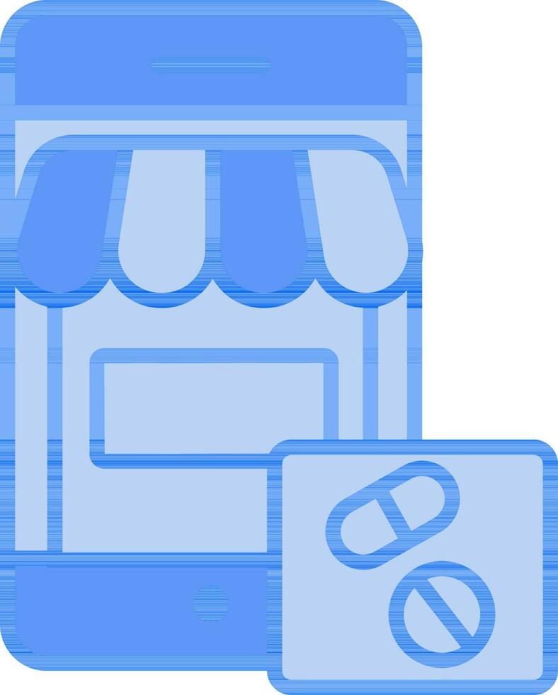 bleu Couleur en ligne pharmacie dans téléphone intelligent icône. vecteur