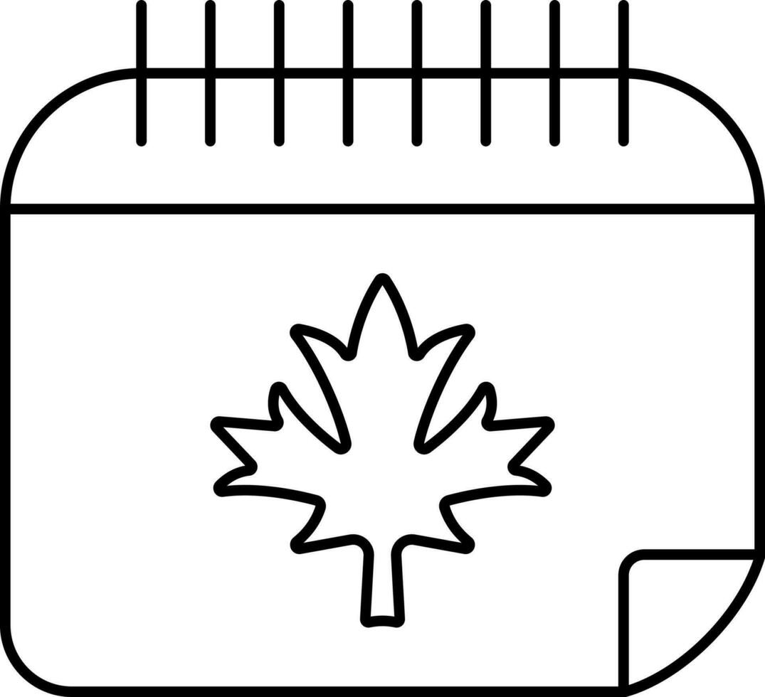 érable feuille sur calendrier icône dans noir ligne art. vecteur