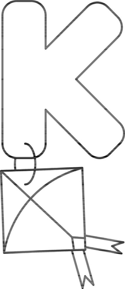 lettre k pour cerf-volant icône dans mince ligne art. vecteur