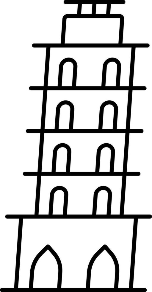 penché la tour de pise icône dans noir ligne art. vecteur