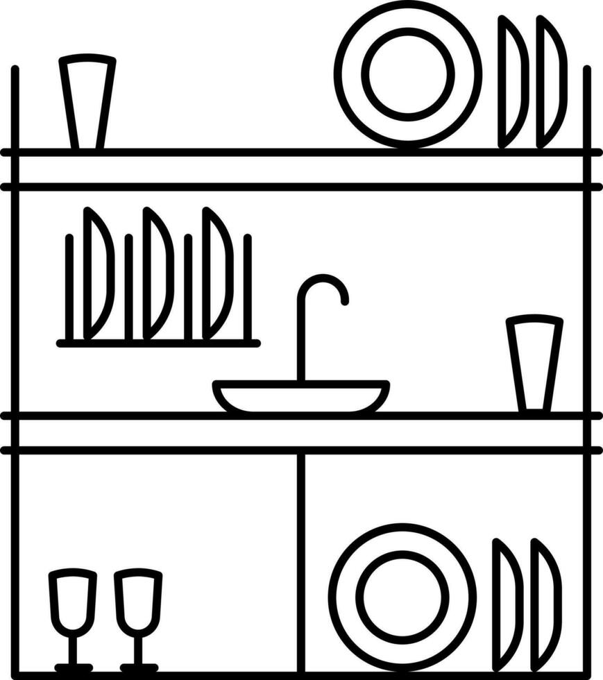 ligne art illustration de cuisine intérieur icône dans noir couleur. vecteur