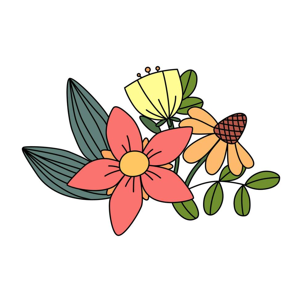 fleur bouquet illustration dans dessin animé style. isolé sur blanc Contexte vecteur