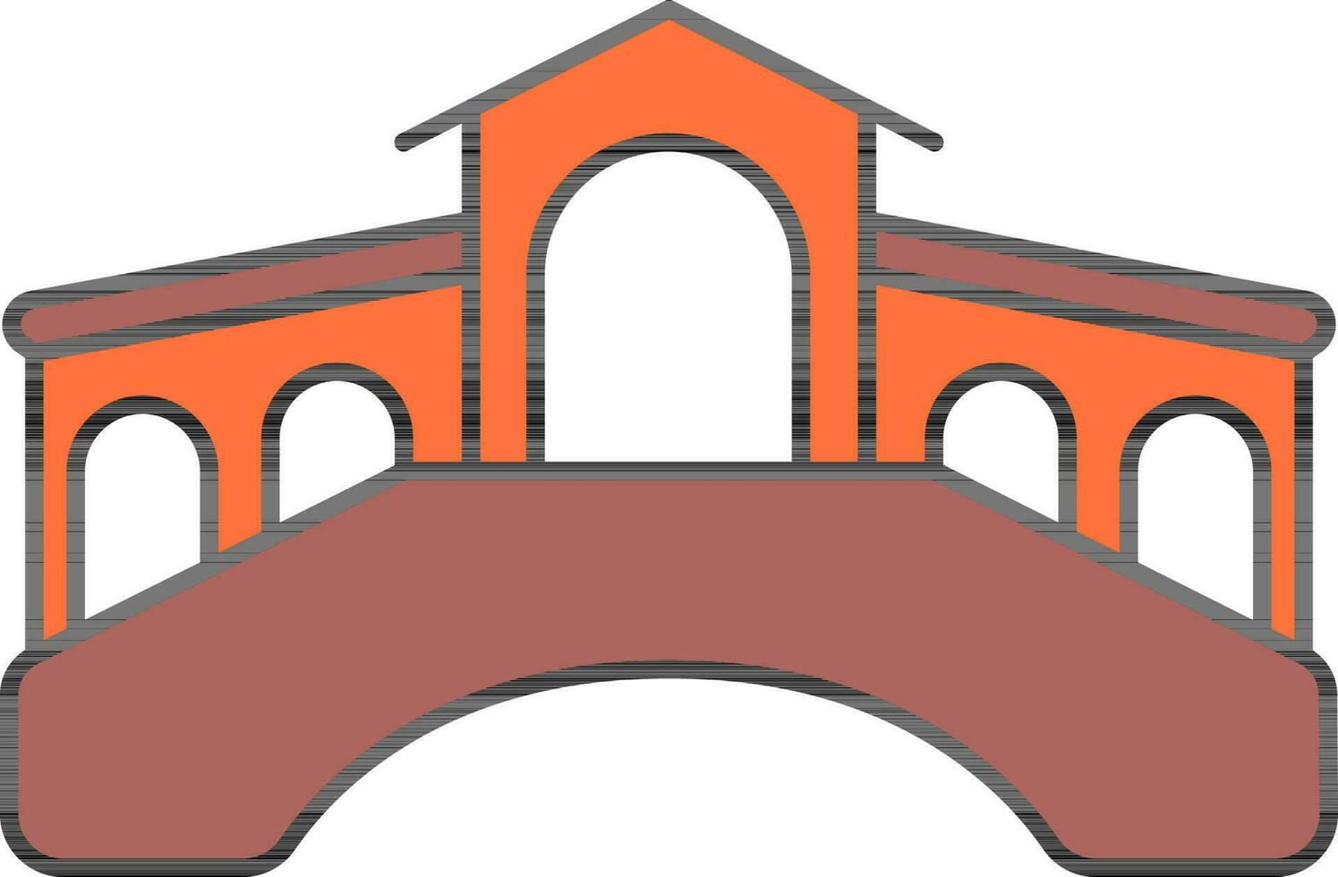 plat style rialto pont marron et Orange icône. vecteur