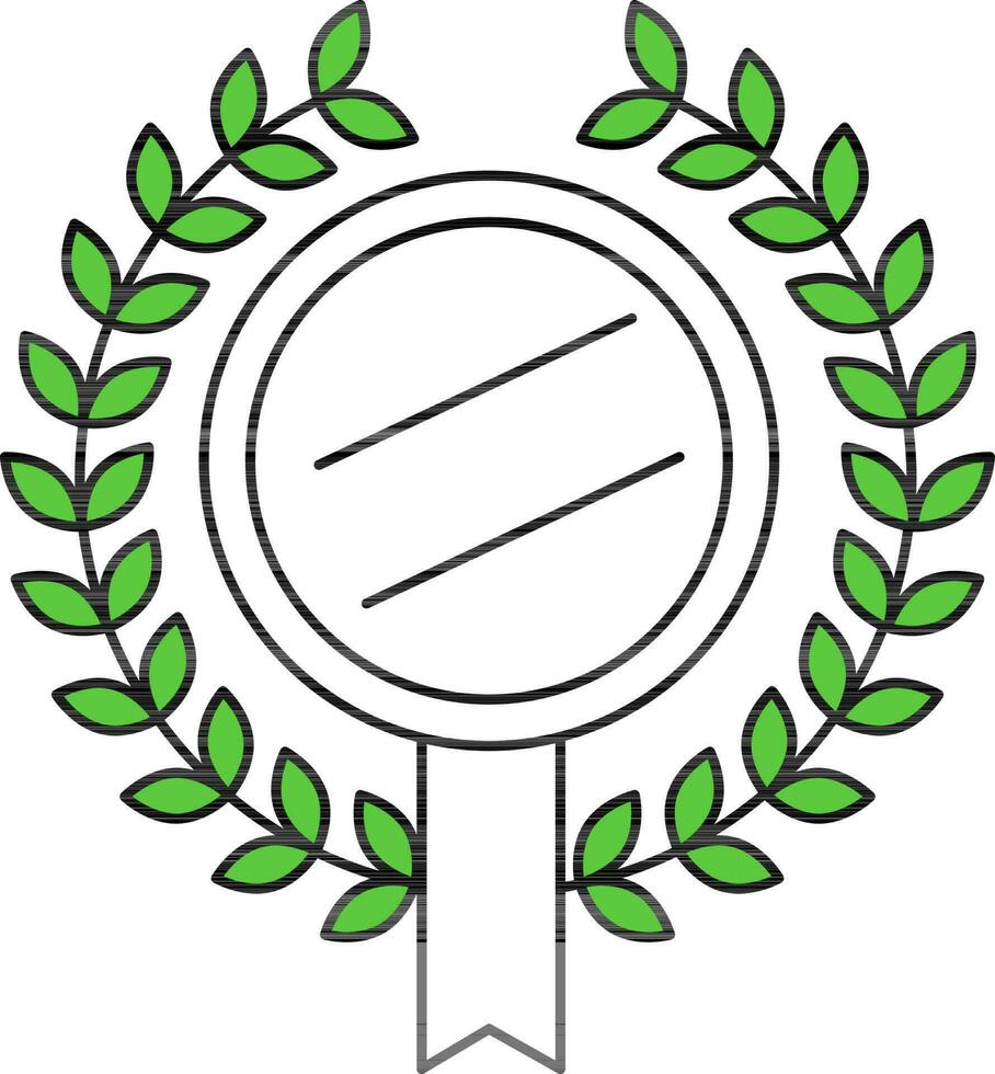 vert et blanc badge médaille avec laurier couronne plat icône. vecteur