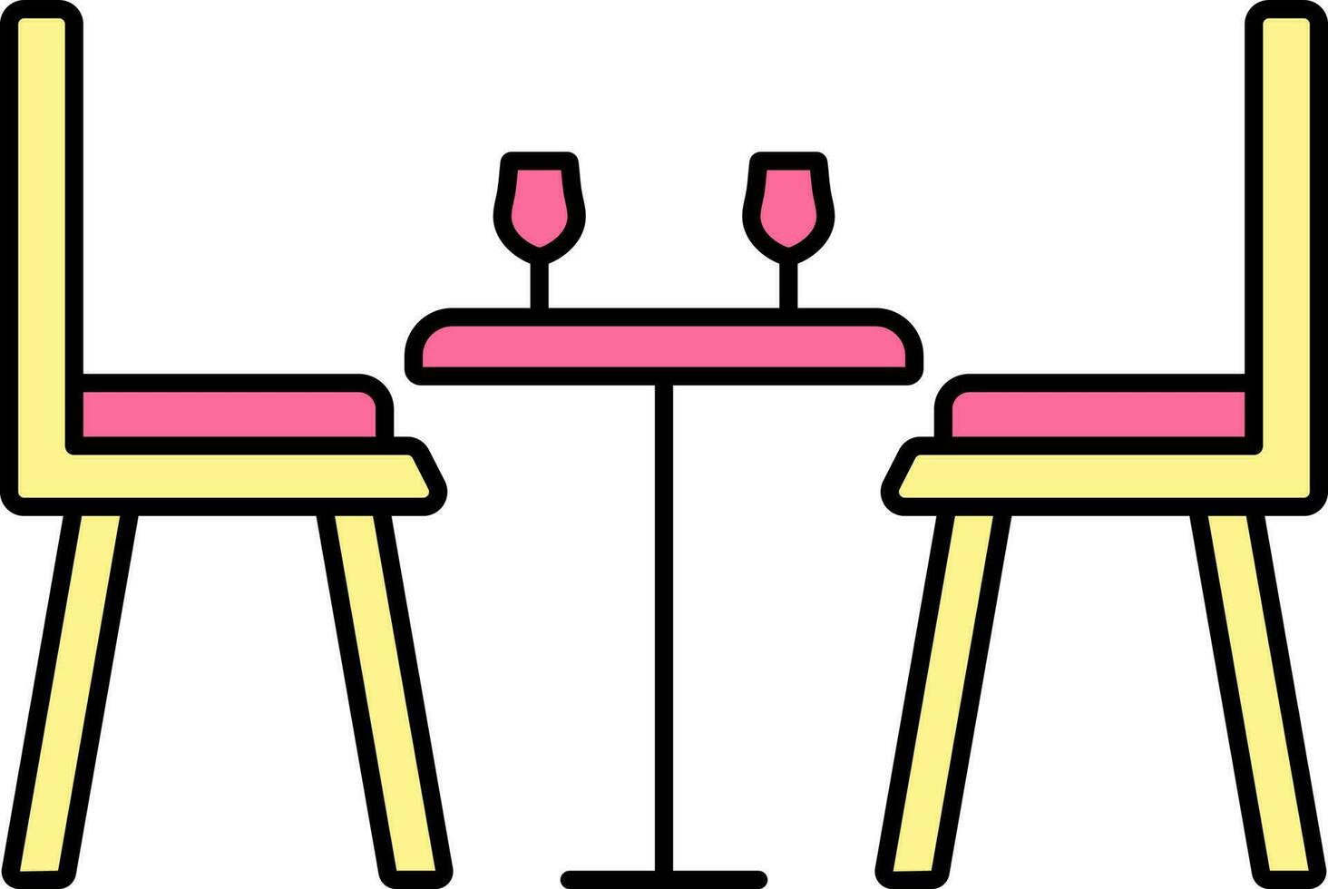 couple boisson verre table avec chaise icône dans Jaune et rose couleur. vecteur