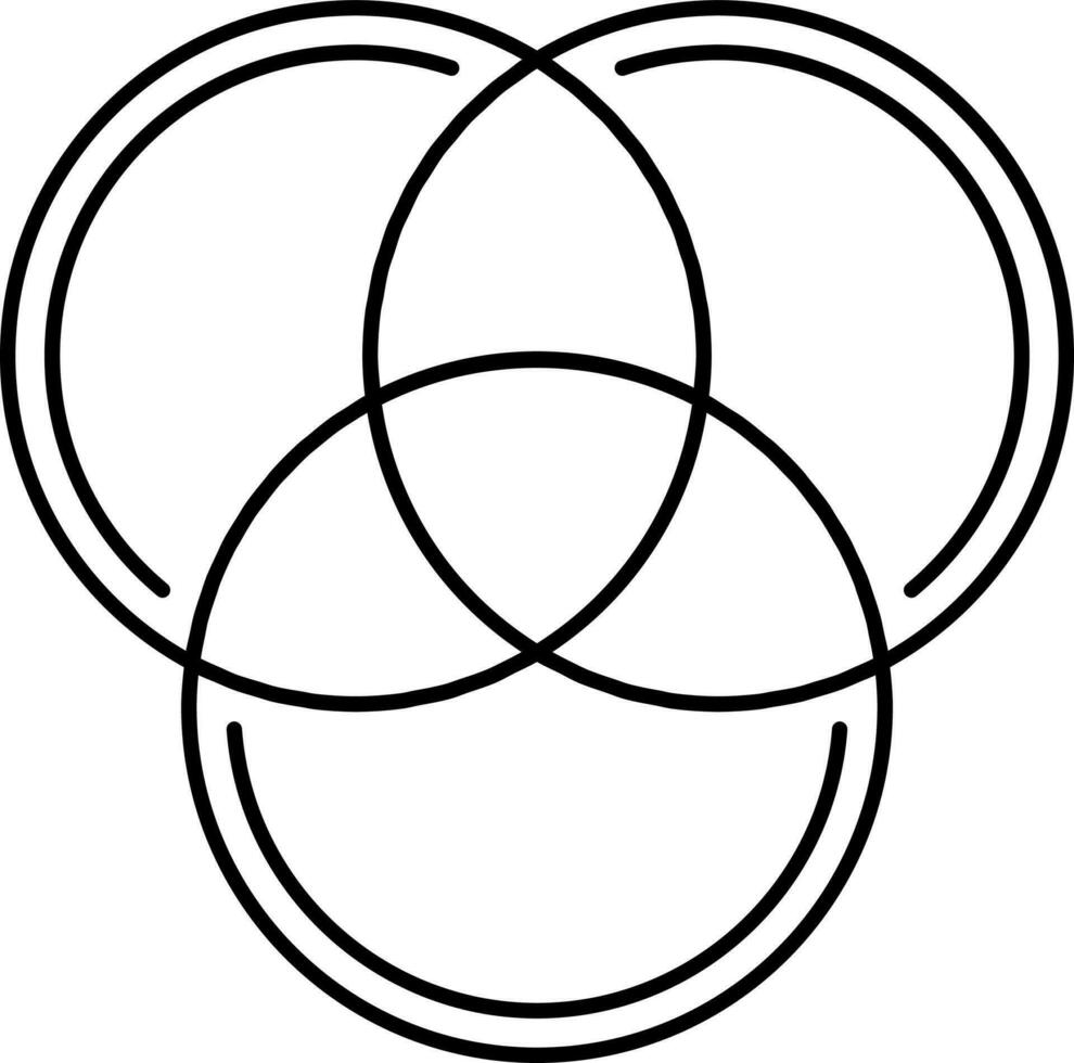 intersection de Trois cercle icône dans noir contour. vecteur