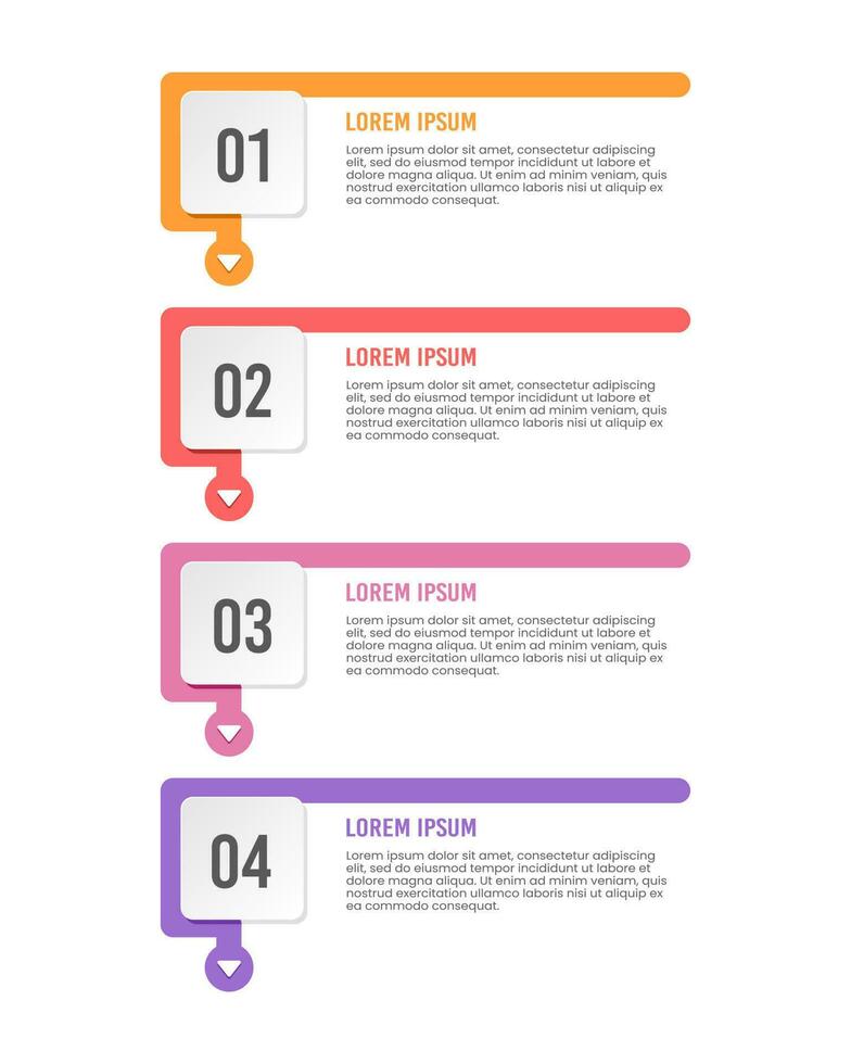 verticale chronologie infographie 4 pas ou options. vecteur illustration.