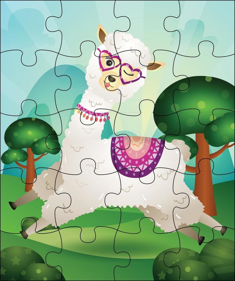 illustration de jeu de puzzle pour enfants avec alpaga mignon vecteur
