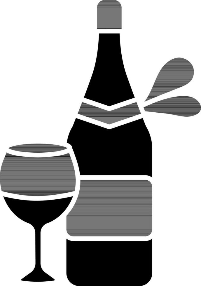 Champagne bouteille avec verre icône dans noir et blanc couleur. vecteur