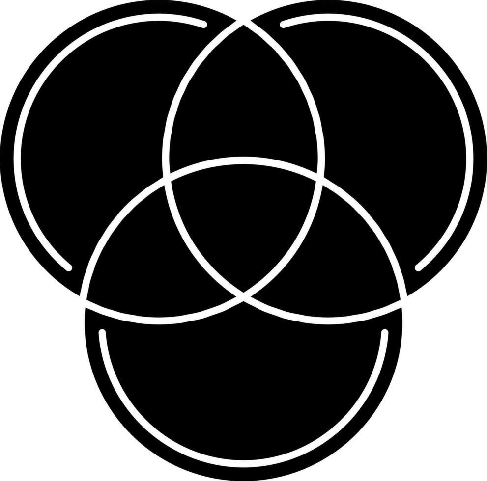 intersection de Trois cercle icône dans noir et blanc couleur. vecteur