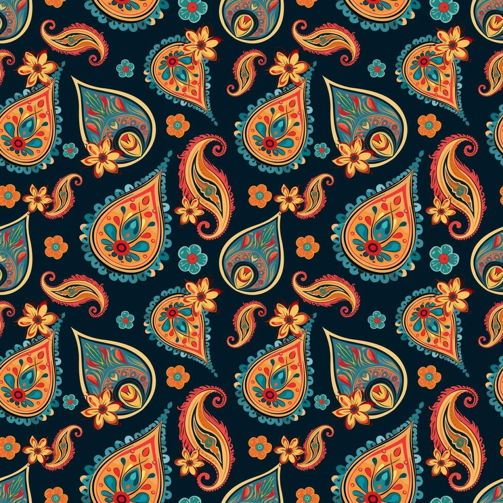 paisley ethnique sans couture modèle conception. floral modèle avec paisley et Indien fleur motifs. damassé style modèle pour textil et décoration vecteur