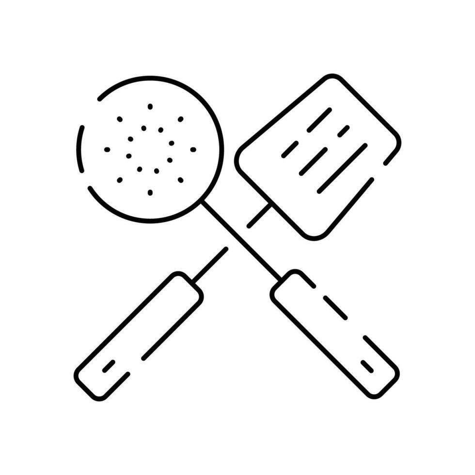 cuisine ou cuisine mince ligne vecteur icône. restaurant avec cuisinier et repas ou aliments. spatule et passoire.